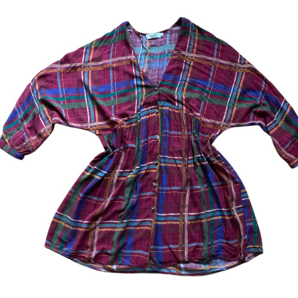 Plaid Button-Up Tunic Top